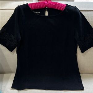 Talbots Black Top with Floral Embroidery (SP)